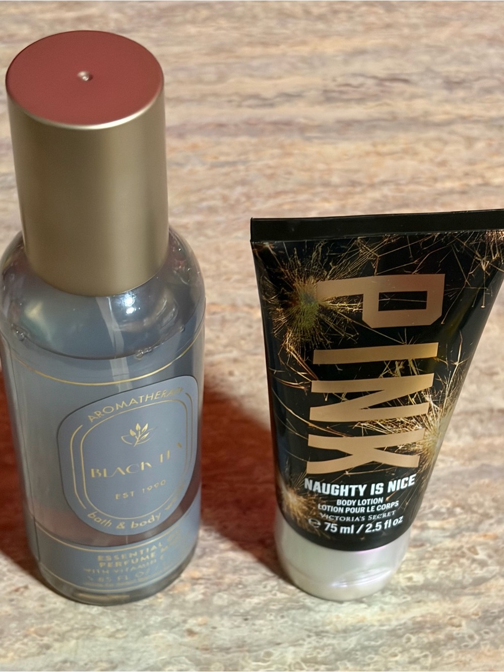 PINK Victoria's Secret Naughty is Nice Body Lotion & BBW Black Tea Body/ Pillow